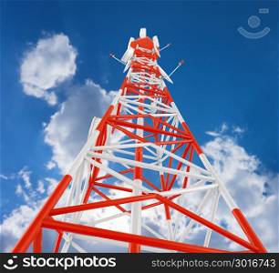 Modern telecommunications tower against the sky. 3d rendering.