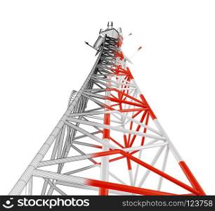 Modern telecomunication tower on a white background. 3d rendering.