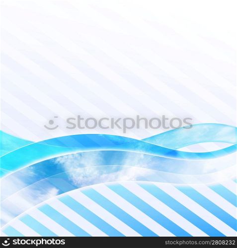 Modern template background with flowing lined art. Beautiful sky overlays on wavy forms.