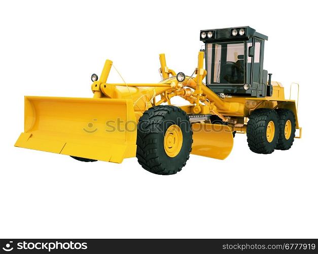 Modern three-axle road grader isolated on a white background