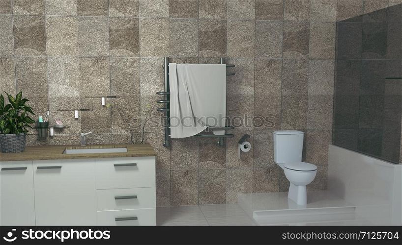 Modern toilet room. 3D rendering
