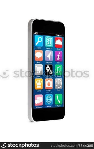 modern touch screen smartphone with mobile interface, isolated on white background