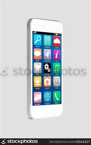 modern touch screen smartphone with mobile interface, on gray background