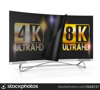 modern TV with 4k and 8K Ultra HD inscription on the screen