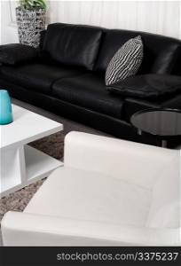 Modern two-coloured fabric couch in living room