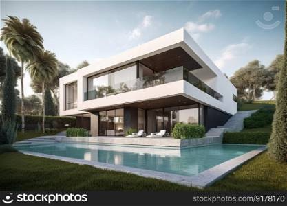 Modern villa. Illustration Generative AI

