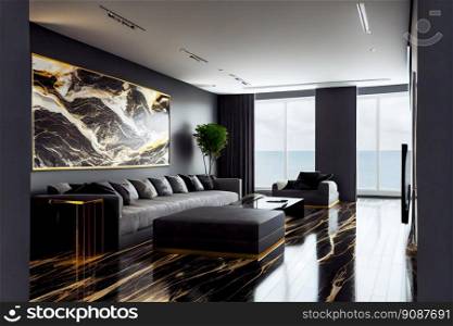  Modern Villa Interior.  Luxury modern penthouse. Generative AI 