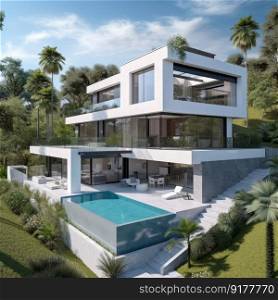 Modern villa. Real estate. Illustration Generative AI
