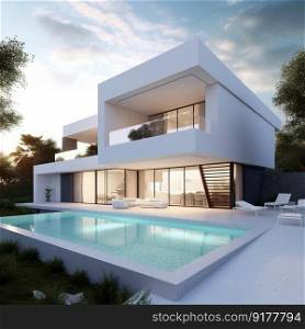 Modern villa. Real estate. Illustration Generative AI
