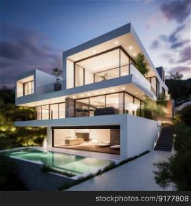 Modern villa. Real estate. Illustration Generative AI 
