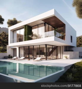 Modern villa. Real estate. Illustration Generative AI 