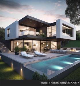 Modern villa. Real estate. Illustration Generative AI 