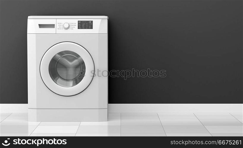 modern washing machine in front of gray wall. 3d illustration