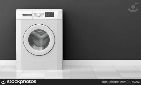 modern washing machine in front of gray wall. 3d illustration