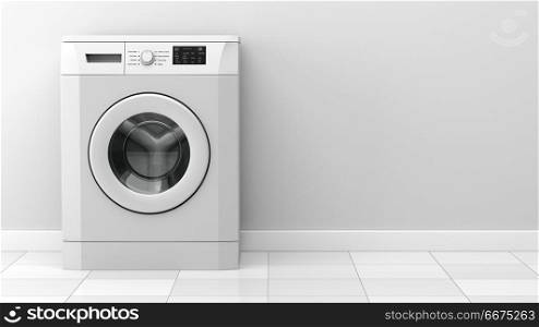 modern washing machine in front of white wall. 3d illustration
