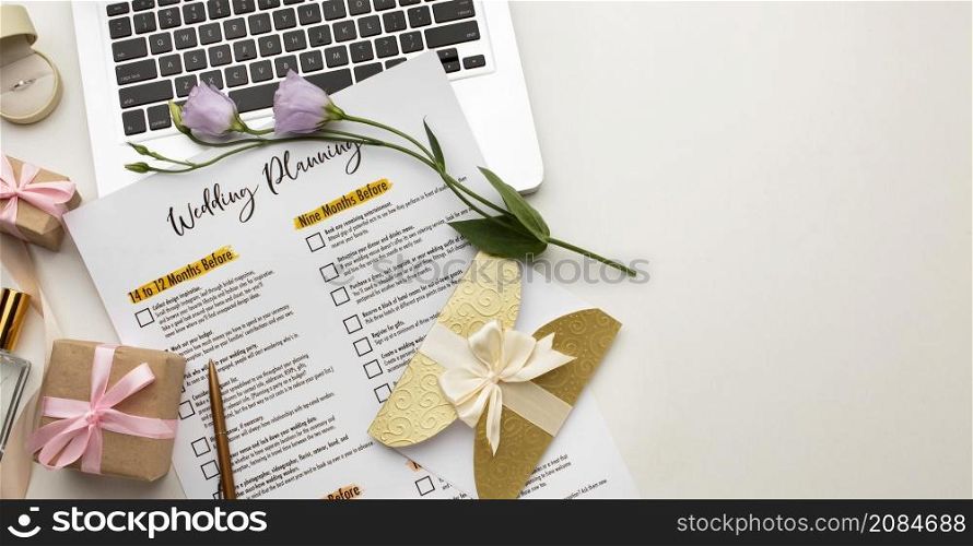 modern wedding planner laptop copy space