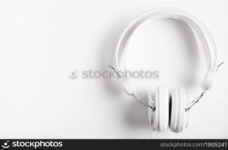 modern white headphones music. Beautiful photo. modern white headphones music