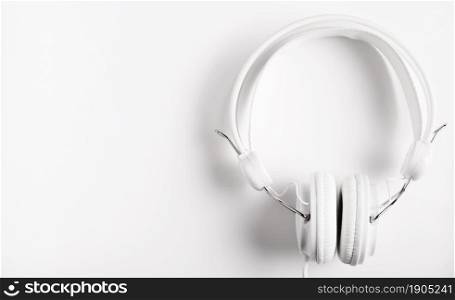 modern white headphones music. Beautiful photo. modern white headphones music