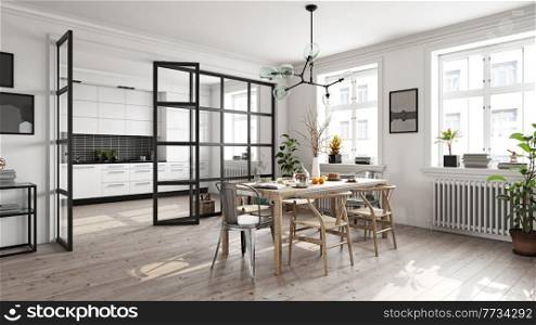 modern white kitchen interior. 3d rendering design concept