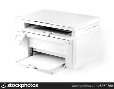 Modern white printer isolated on white background