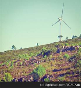 Modern Wind Turbine Producing Energy in Portugal, Instagram Effect