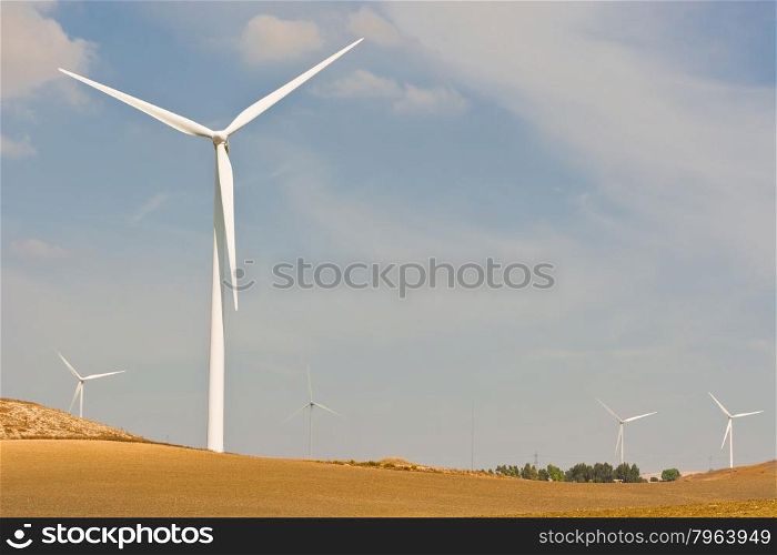 Modern Wind Turbines Producing Energy in Spain