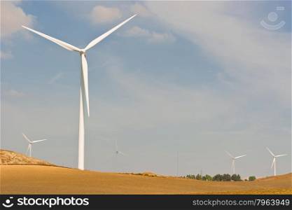 Modern Wind Turbines Producing Energy in Spain