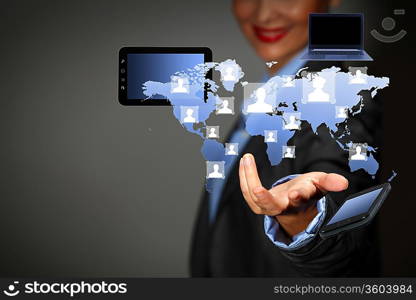 Modern wireless technology and social media illustration