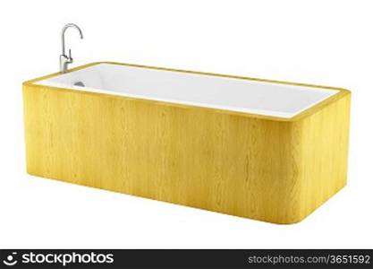 modern wooden bathtub isolated on white background