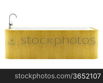 modern wooden bathtub isolated on white background