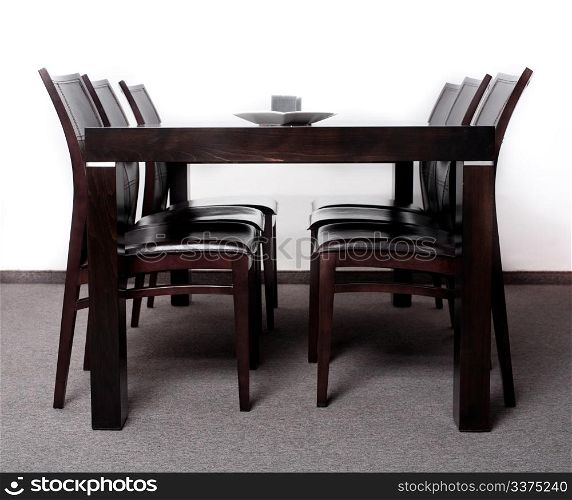 Modern wooden finished dining table with six chair set