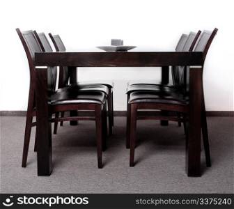 Modern wooden finished dining table with six chair set