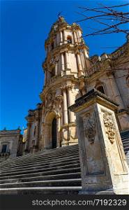 Modica (Sicily): Famous eighteenth-century cathedral with a neoclassical dome that rises above a multi-tiered baroque facade.