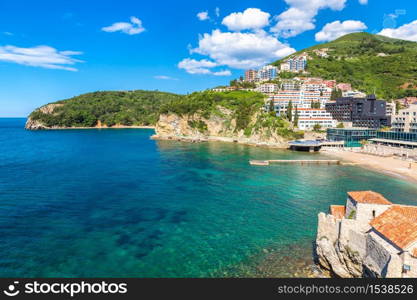 Mogren beach in Budva in a beautiful summer day, Montenegro