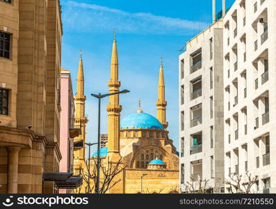 Mohammad Al-Amin Mosque and modern buildings in the center of Beirut, Lebanon