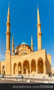 Mohammad Al-Amin Mosque with four minarets in the center of Beirut, Lebanon