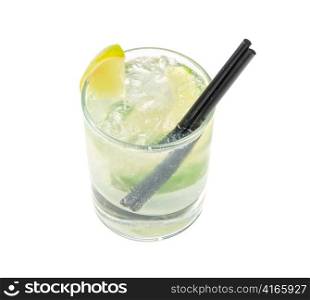 mojito alcohol fresh cocktail with lemon and lime isolated on a white