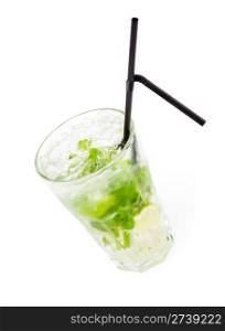 mojito - cocktail of lime and mint with ice, over white