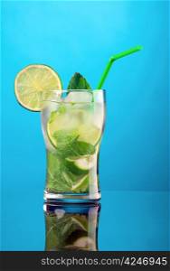 Mojito cocktail.on blue background.
