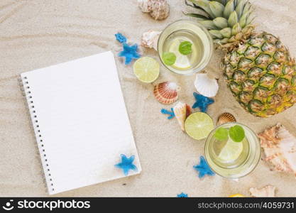 mojito cocktails glasses with notebook