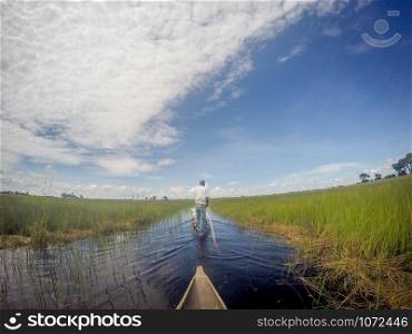 Mokoro canoe trip on the Okavango delta, Botswana.