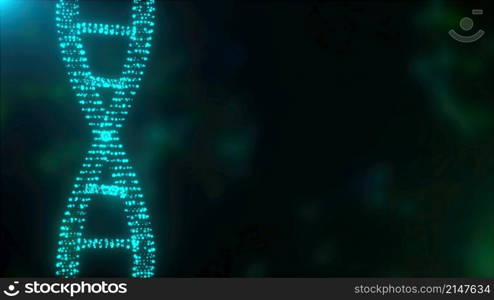 Molecular 3d render connection in wriggling genetic chromosome. Connected strands of genome with shimmering microscopic lines and dots. Biochemical curved filament in electronic imaging. Molecular 3d render connection in wriggling genetic chromosome. Connected strands of genome with shimmering microscopic lines and dots. Biochemical curved filament in electronic imaging.. Digital luminous dna spiral.