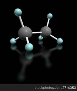 Molecular model of ethane on black background