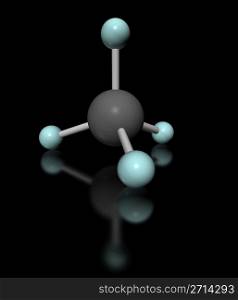 molecular model of methane on black background