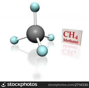 molecular model of methane with label on white background