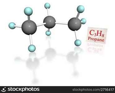 molecular model of propane with label on white background