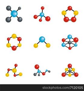Molecule icons set. Cartoon set of 9 molecule vector icons for web isolated on white background. Molecule icons set, cartoon style
