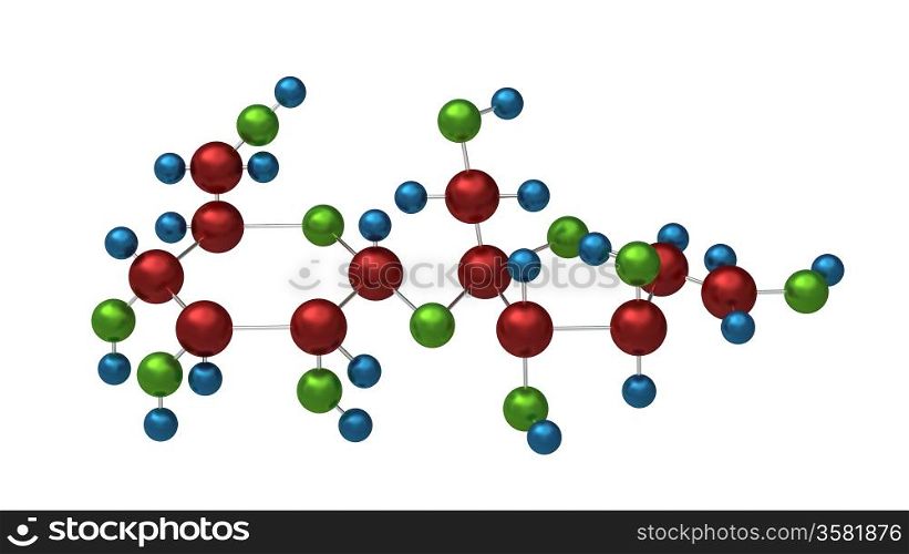 Molecule of sucrose, 3D render, isolated on white