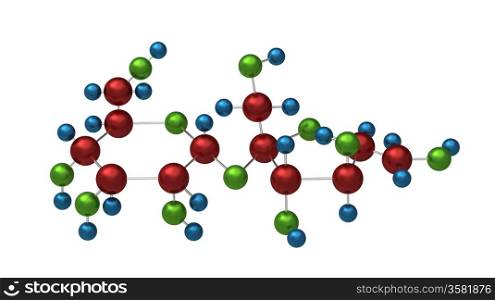 Molecule of sucrose, 3D render, isolated on white