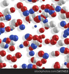 molecules. red white and blue representation of atoms and molecules